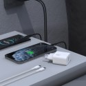 Ładowarka sieciowa USB-A USB-C z kablem USB-C GaN PD QC 25W - biała