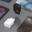 Ładowarka sieciowa USB-A USB-C z kablem USB-C GaN PD QC 25W - biała