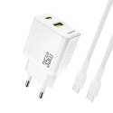 Ładowarka sieciowa USB-A USB-C z kablem USB-C PD QC 35W - biała