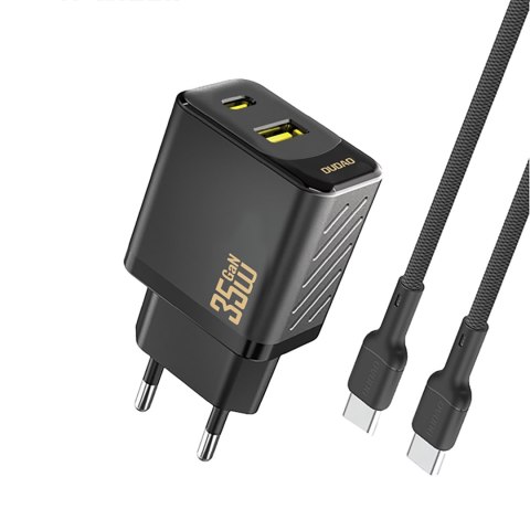Ładowarka sieciowa USB-A USB-C z kablem USB-C PD QC 35W - czarna