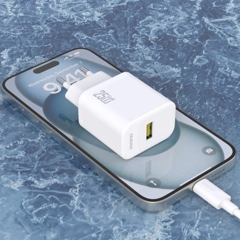 Ładowarka sieciowa USB-A z kablem USB-A - USB-C GaN 25W - biała