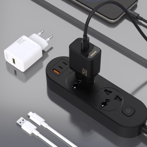 Ładowarka sieciowa USB-A z kablem USB-A - USB-C GaN 25W - biała