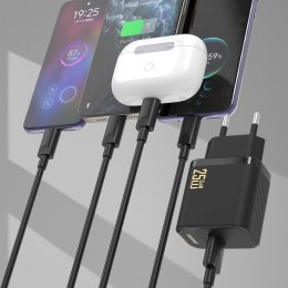 Ładowarka sieciowa USB-A z kablem USB-A - USB-C GaN 25W - czarna
