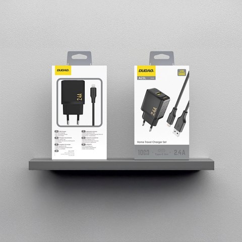 Ładowarka sieciowa USB-A z kablem USB-A - iPhone Lightning 2.4A GaN EU - czarna