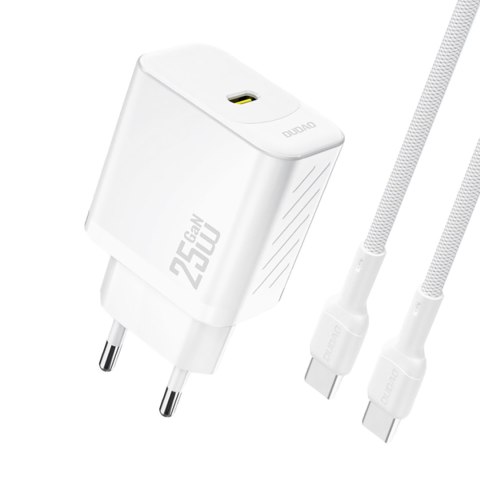 Ładowarka sieciowa USB-C z kablem USB-C GaN PD 25W - biała