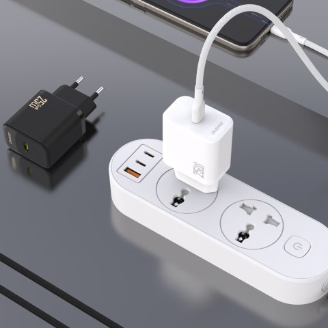 Ładowarka sieciowa USB-C z kablem USB-C GaN PD 25W - biała