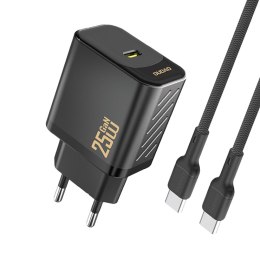 Ładowarka sieciowa USB-C z kablem USB-C GaN PD 25W - czarna