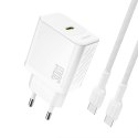 Ładowarka sieciowa USB-C z kablem USB-C GaN PD 30W - biała