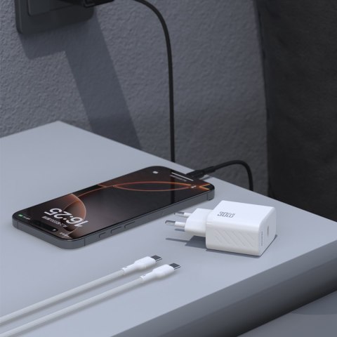 Ładowarka sieciowa USB-C z kablem USB-C GaN PD 30W - biała