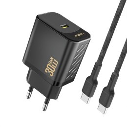 Ładowarka sieciowa USB-C z kablem USB-C GaN PD 30W - czarna