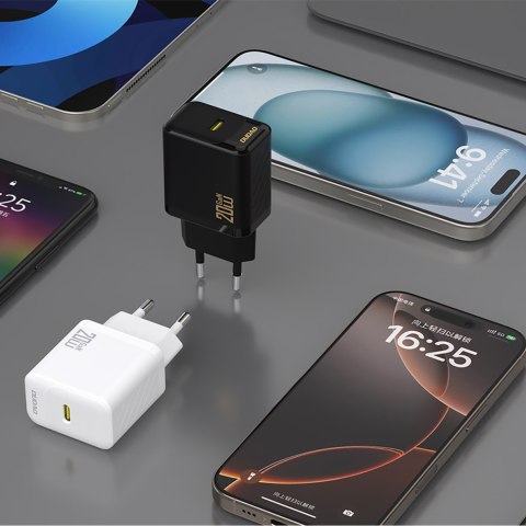Ładowarka sieciowa USB-C z kablem USB-C - iPhone Lightning GaN PD 20W - czarna