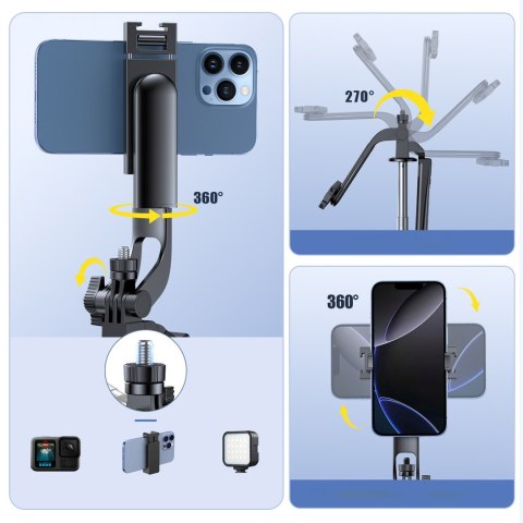 Selfie stick kijek z uchwytem do smartfona teleskopowy tripod 1.3m - czarny