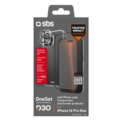 Zestaw ochronny 3w1 na iPhone 16 Pro Max etui szkło ochronne na ekran i aparat D3O - przezroczyste