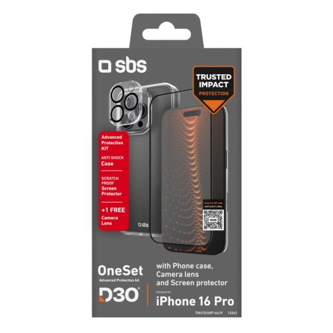 Zestaw ochronny 3w1 na iPhone 16 Pro etui szkło ochronne na ekran i aparat D3O - przezroczyste