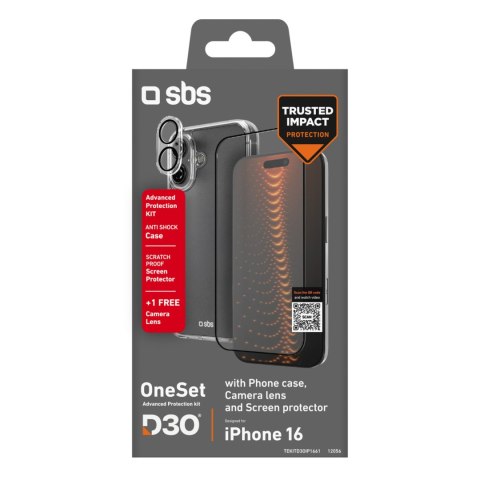 Zestaw ochronny 3w1 na iPhone 16 etui szkło ochronne na ekran i aparat D3O - przezroczyste