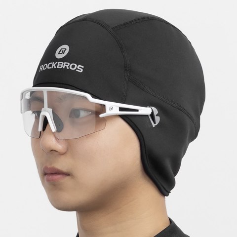 Czapka rowerowa zimowa pod kask z otworami na okulary - szara