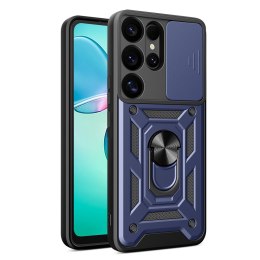 Etui pancerne z osłoną aparatu ringiem podstawką do Samsung Galaxy S25 Ultra Hybrid Armor Camshield - niebieski