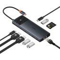 HUB adapter rozdzielacz 10w1 HDMI USB-A USB-C RJ45 SD TF - szary
