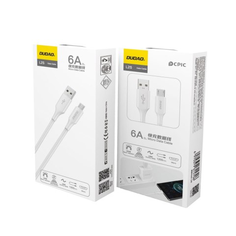 Kabel przewód USB-A - micro USB 6A 1.2 m - biały