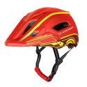 Kask rowerowy fullface dziecięcy z tylną lampką USB 52-56 cm - czerwono żółty