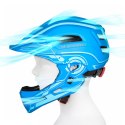 Kask rowerowy fullface dziecięcy z tylną lampką USB 52-56 cm - niebieski