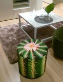 Pufa dekoracyjna, Bertoni, nadruk Cactus - okrągła pufa do salonu, przedpokoju, walec 40cm, elegancka, zamek błyskawiczny, możli