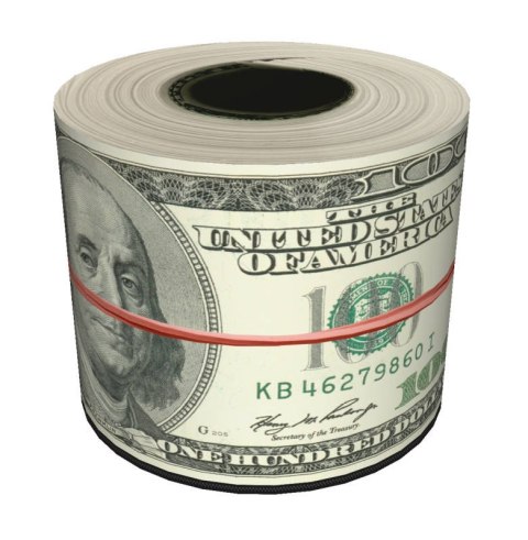 Pufa dekoracyjna, Bertoni, nadruk Dollars - okrągła pufa do salonu, przedpokoju, walec 40cm, elegancka, zamek błyskawiczny, możl