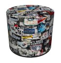 Pufa dekoracyjna, Bertoni, nadruk Collage - okrągła pufa do salonu, przedpokoju, walec 40cm, elegancka, zamek błyskawiczny, możl