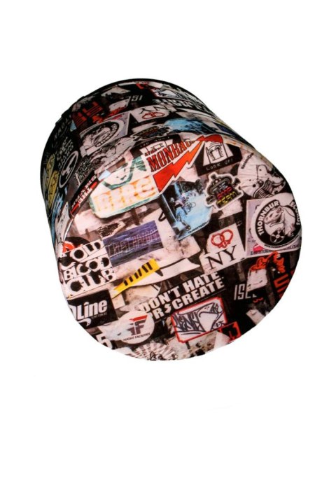 Pufa dekoracyjna, Bertoni, nadruk Collage - okrągła pufa do salonu, przedpokoju, walec 40cm, elegancka, zamek błyskawiczny, możl
