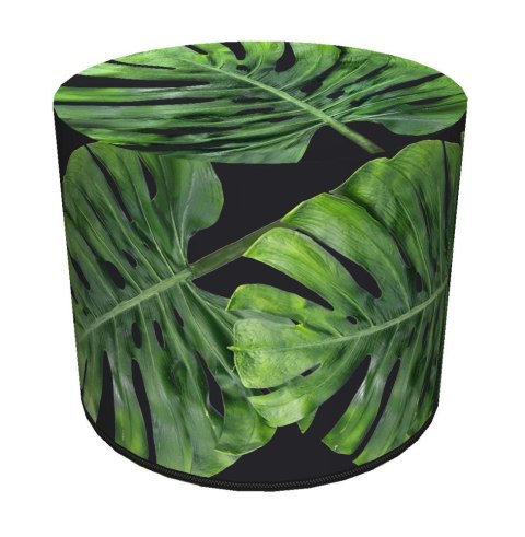 Pufa dekoracyjna, Bertoni, nadruk Galapagos Night - okrągła pufa do salonu, przedpokoju, walec 40cm, elegancka, zamek błyskawicz