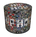 Pufa dekoracyjna, Bertoni, nadruk HipHop - okrągła pufa do salonu, przedpokoju, walec 40cm, elegancka, zamek błyskawiczny, możli