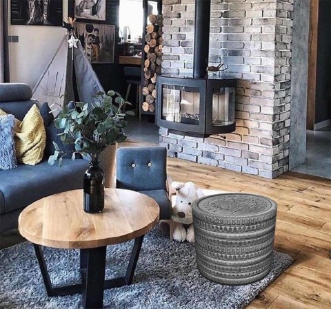 Pufa dekoracyjna, Bertoni, nadruk Monety - okrągła pufa do salonu, przedpokoju, walec 40cm, elegancka, zamek błyskawiczny, możli
