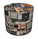 Pufa dekoracyjna, Bertoni, nadruk Retro - okrągła pufa do salonu, przedpokoju, walec 40cm, elegancka, zamek błyskawiczny, możliw