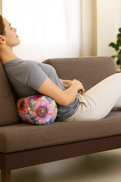 Poduszka rehabilitacyjna wałek Flora Ø15x40 cm - welur, pianka memory foam, do podparcia karku i pleców, Bertoni
