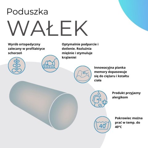 Poduszka rehabilitacyjna wałek Galapagos Day Ø15x40 cm - welur, pianka memory foam, do podparcia karku i pleców, Bertoni