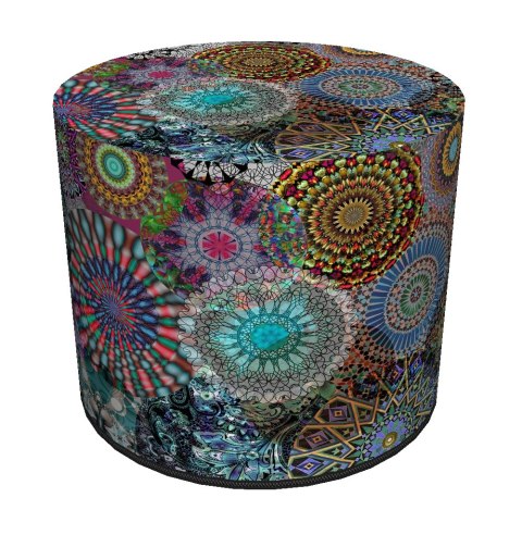 Pufa dekoracyjna, Bertoni, nadruk Karuzela - okrągła pufa do salonu, przedpokoju, walec 40cm, elegancka, zamek błyskawiczny, moż