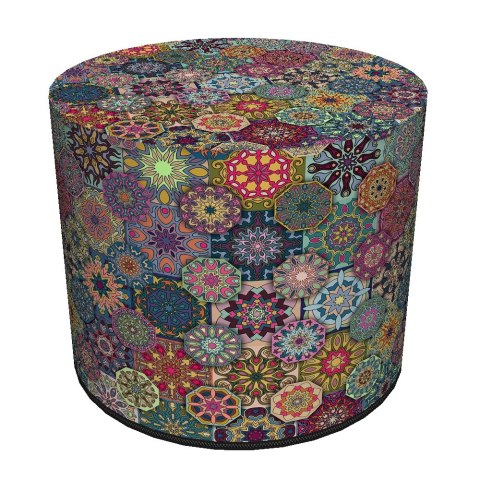 Pufa dekoracyjna, Bertoni, nadruk Valencia - okrągła pufa do salonu, przedpokoju, walec 40cm, elegancka, zamek błyskawiczny, moż