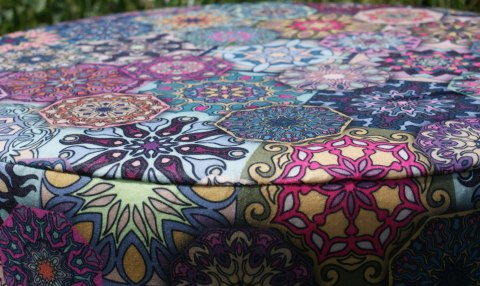 Pufa dekoracyjna, Bertoni, nadruk Valencia - okrągła pufa do salonu, przedpokoju, walec 40cm, elegancka, zamek błyskawiczny, moż