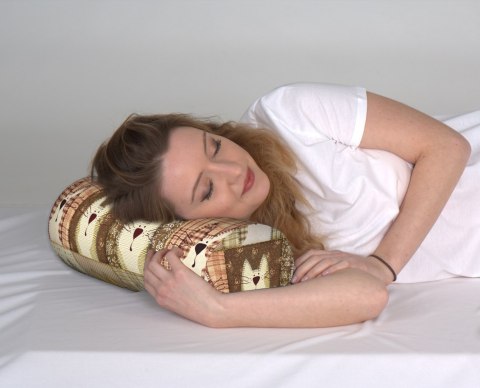 Poduszka rehabilitacyjna wałek Pexeso Beige Ø15x40 cm - welur, pianka memory foam, do podparcia karku i pleców, Bertoni