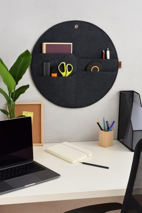 Organizer ścienny filcowy Bertoni „Kółko" XL fi 45 cm - antracyt, 4 kieszenie, ekologiczny