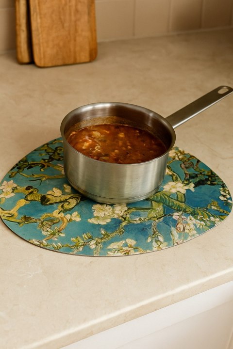 Podkładka owalna na stół, wzór Almond 36×32 cm - gruby filc 4 mm, full-color, odporna na temperaturę do 120 °C, do kuchni lub ko