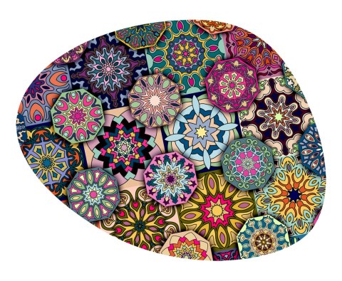 Podkładka owalna na stół, wzór Valencia 36×32 cm - gruby filc 4 mm, full-color, odporna na temperaturę do 120 °C, do kuchni lub 