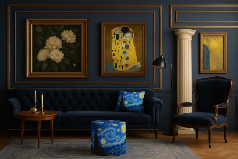 Poduszka dekoracyjna Elegance Print Gwiaździsta Noc (Van Gogh) 40×60 cm - Welurowa, Dwustronny Nadruk, Zamek, Antyalergiczny Wkł