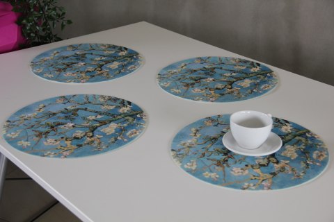 Zestaw 4 podkładek okrągłych na stół 4D 33 cm - ALMOND | Ekologiczny filc, nadruk HD, pranie 40 °C, Bertoni