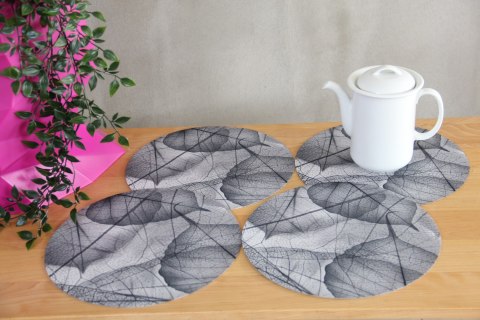 Zestaw 4 podkładek okrągłych na stół 4D 33 cm - FRAGILE | Ekologiczny filc, nadruk HD, pranie 40 °C, Bertoni