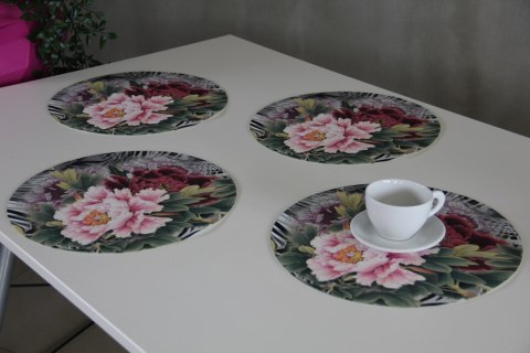 Zestaw 4 podkładek okrągłych na stół 4D 33 cm - IKEBANA | Ekologiczny filc, nadruk HD, pranie 40 °C, Bertoni