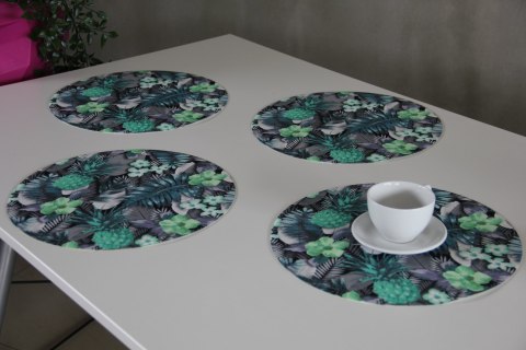 Zestaw 4 podkładek okrągłych na stół 4D 33 cm - LAMBADA GREEN | Ekologiczny filc, nadruk HD, pranie 40 °C, Bertoni