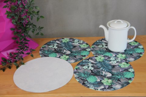Zestaw 4 podkładek okrągłych na stół 4D 33 cm - LAMBADA GREEN | Ekologiczny filc, nadruk HD, pranie 40 °C, Bertoni