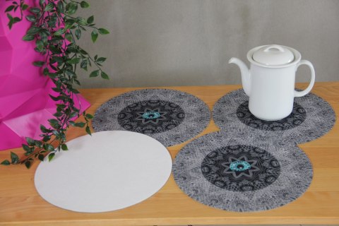 Zestaw 4 podkładek okrągłych na stół 4D 33 cm - LOOK | Ekologiczny filc, nadruk HD, pranie 40 °C, Bertoni