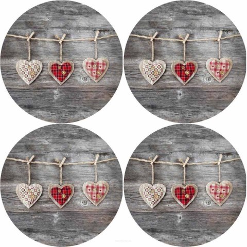 Zestaw 4 podkładek okrągłych 33 cm - gruby filc 4 mm, odporne na gorąco, dekoracyjne, wzór Hearts - Bertoni